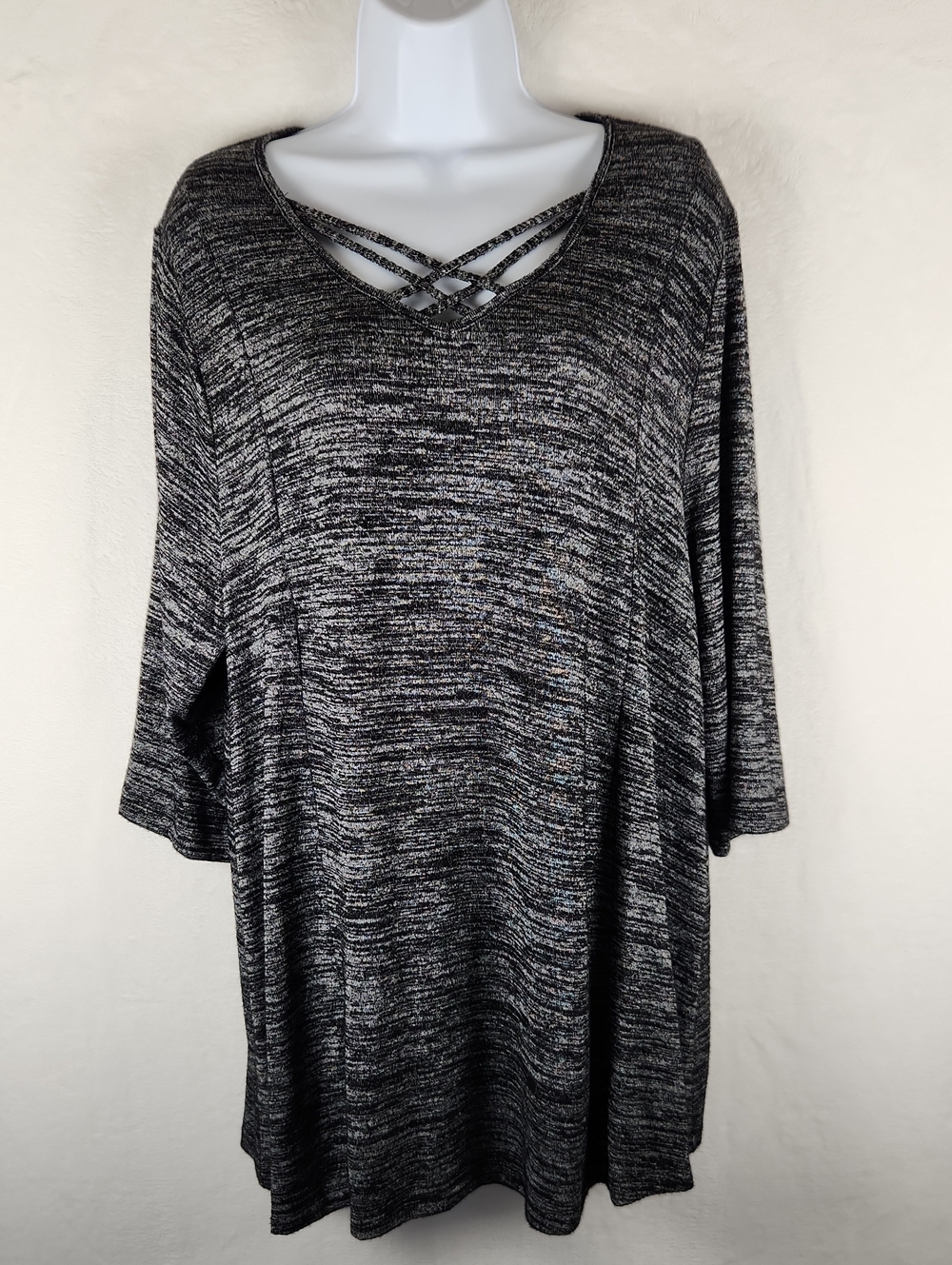 Catherines Black Marled Crisscross Neck Tunic Size 1 X